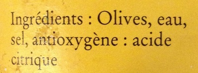 Olives vertes dénoyautées ingredients label