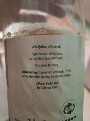 Æblejuice Ikke fra koncentrat ingredients label