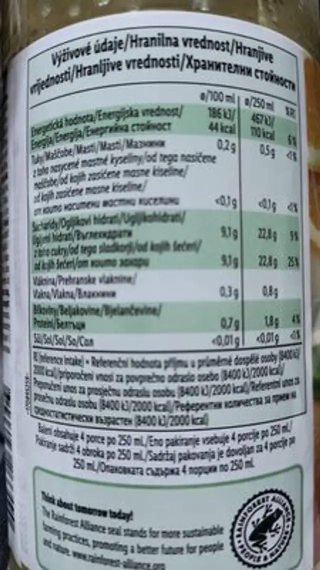 100% сок от портокал с парченца плод ingredients label