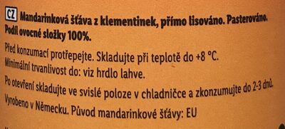 Mandarinková šťáva z klementinek ingredients label