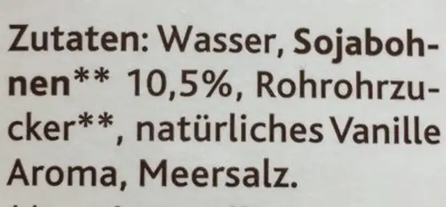 Sojadrink , Vanille ingredients label