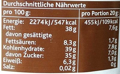 Zartbitter-Creme nutrition facts table