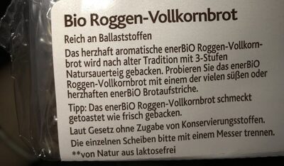 Roggenvollkornbrot enerBIO ingredients label