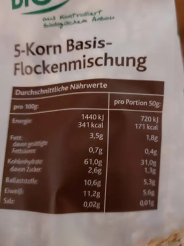 5-Korn Basis Flockenmischung ingredients label