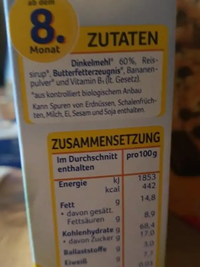 Bio Dinkelkeks ingredients label
