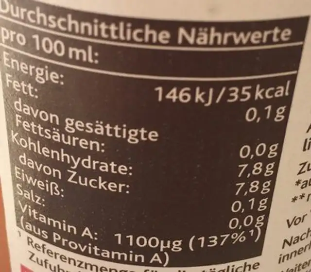 Enerbio Karottensaft nutrition facts table