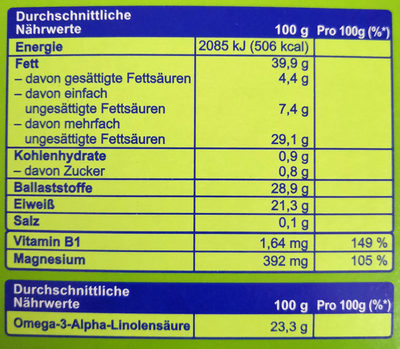 Leinsamen ganzes Korn nutrition facts table