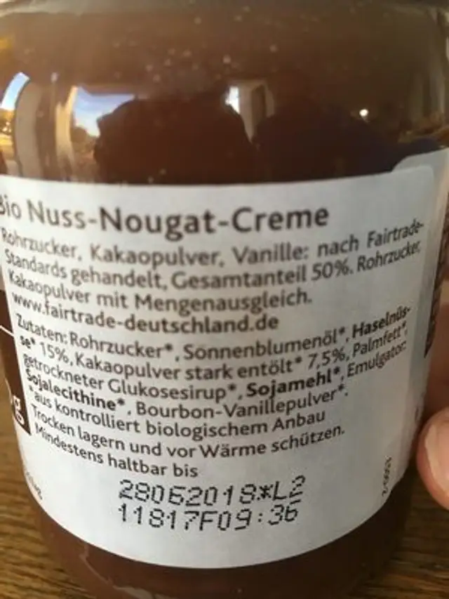 Ener Bio Nuss nougat creme ingredients label