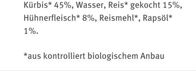 Kürbis mit Reis und Huhn ingredients label