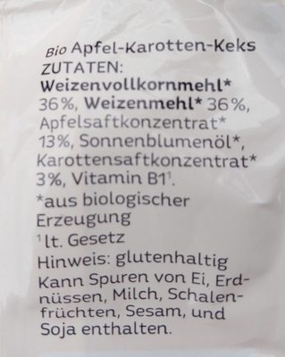 Apfel Karotten Keks ingredients label