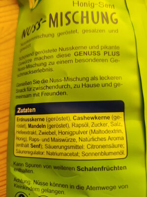 Honig-Senf Nuss-Mischung ingredients label