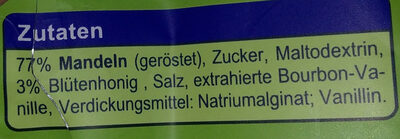 Honig Mandeln geröstet und süß ingredients label