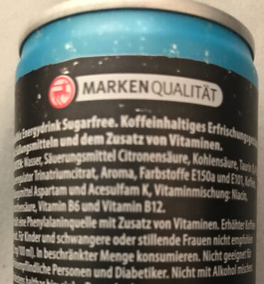 WellMix Energydrink Sugarfree ingredients label