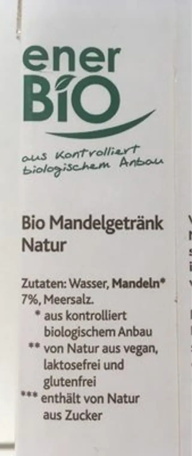 MANDEL DRINK NATUR ingredients label