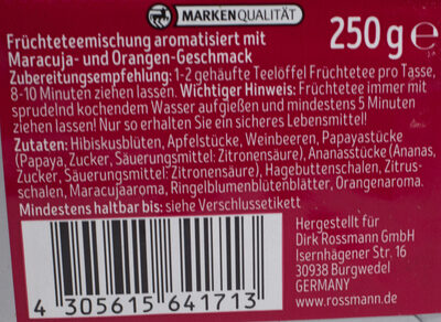 Früchtetee ingredients label