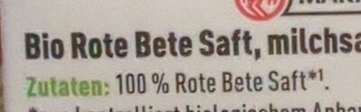Rote Bete Saft ingredients label