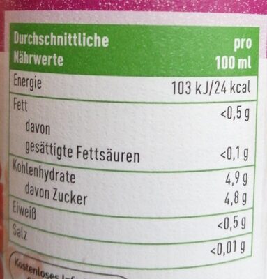 Ener bio cranberry Saft nutrition facts table