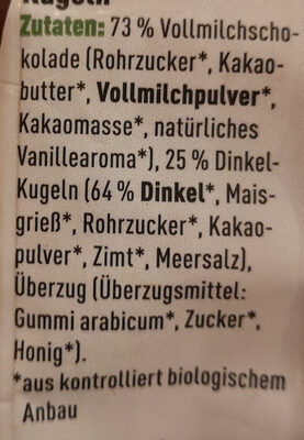 Dinkel Kugeln ingredients label