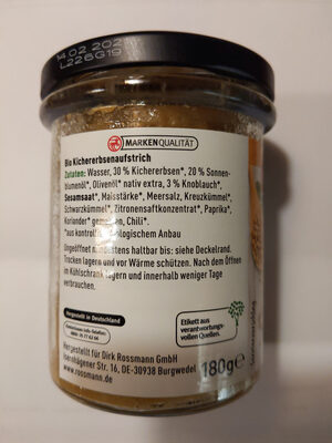 Hummus Natur ingredients label