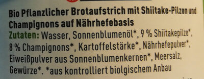 Shiitake Champignon pflanzliche Pastete ingredients label