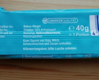 Kokos Riegel Rossmann ingredients label