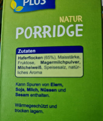 Porridge ingredients label