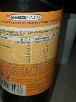 Pflaumentrunk nutrition facts table