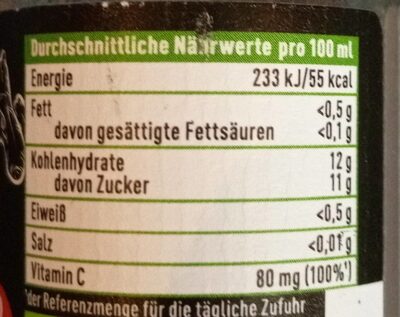 Immun Shot Aronia & Ingwer nutrition facts table