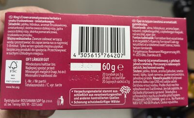 King's crown Erdbeer-Sahne Tee ingredients label