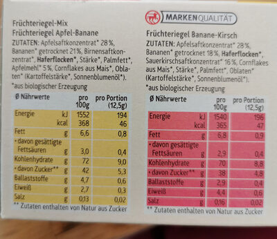 Mini mix Früchteriegel in 2 leckeren Sorten ingredients label