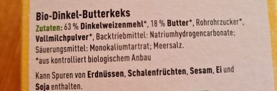 Dinkel Butter Keks ingredients label