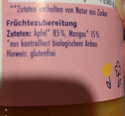 Mango in Apfel ingredients label