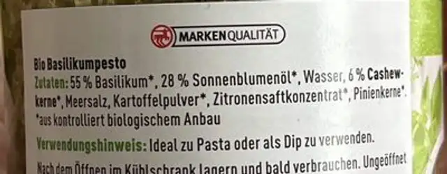 Pesto Basilico ingredients label