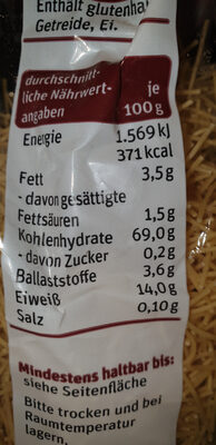 Eiernudeln Faden nutrition facts table