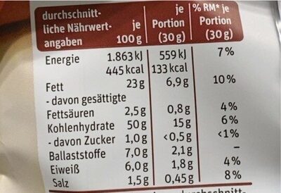 Kartoffelchips Mix nutrition facts table