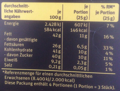 Venezuela 43% Edel-Vollmilchschokolade nutrition facts table