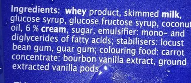 Glace bourbon vanille ingredients label