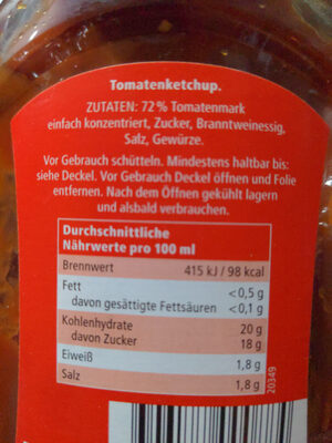 Ketchup ingredients label