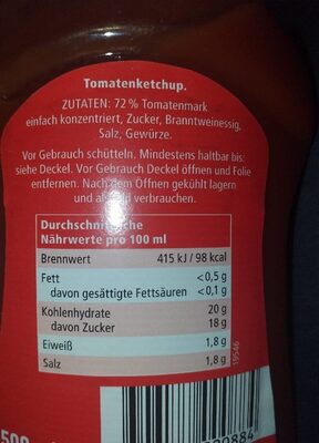 Ketchup nutrition facts table