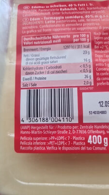 Edamer ingredients label
