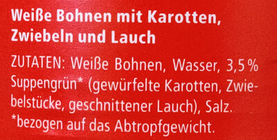 Weiße Bohnen ingredients label