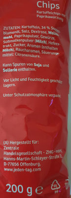 Kartoffelchips Paprikawürzung ingredients label