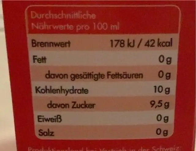 Jus de pomme nutrition facts table