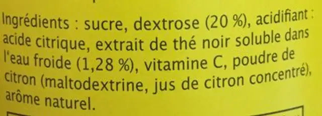 Instant Teegetränk Mit Zitronengeschmack 400G Hanse Wappen ingredients label