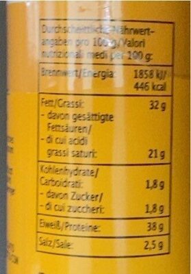Hartkäse gerieben nutrition facts table