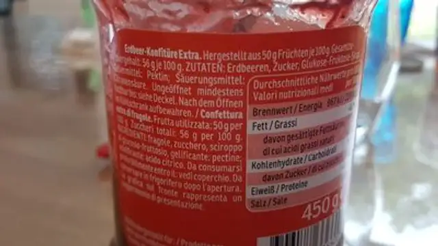 Erdbeer-Konfiture extra ingredients label