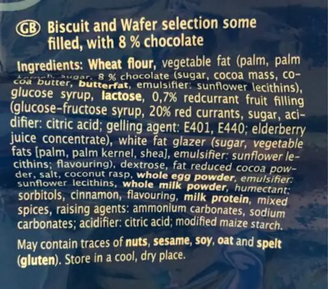 Waffel ingredients label