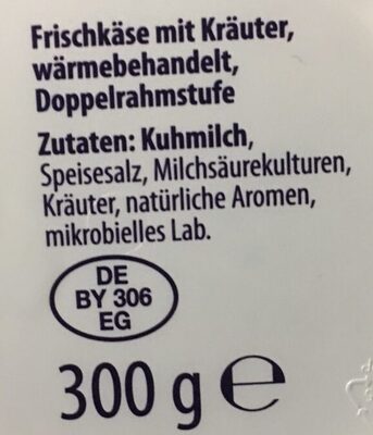 Frischkäse Kräuter Doppelrahmstufe ingredients label