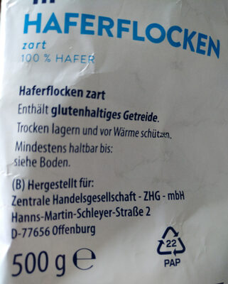 TIP Haferflocken ingredients label