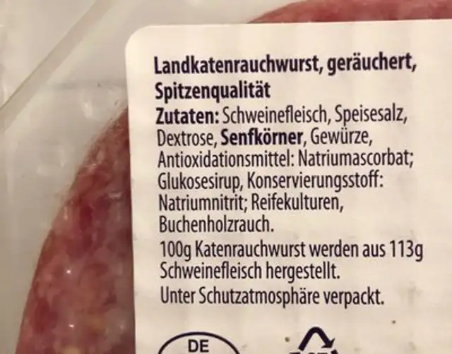 Landkatenrauchwurst ingredients label